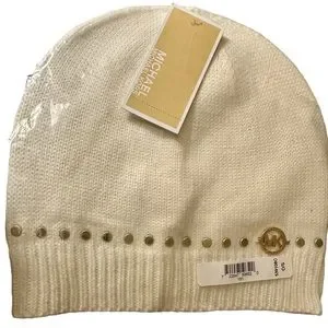 NWT Michael Kors Disk Stud Beanie Cream Michael Kors Crystal Embellished Logo Beanie Hat One Size  main image 4